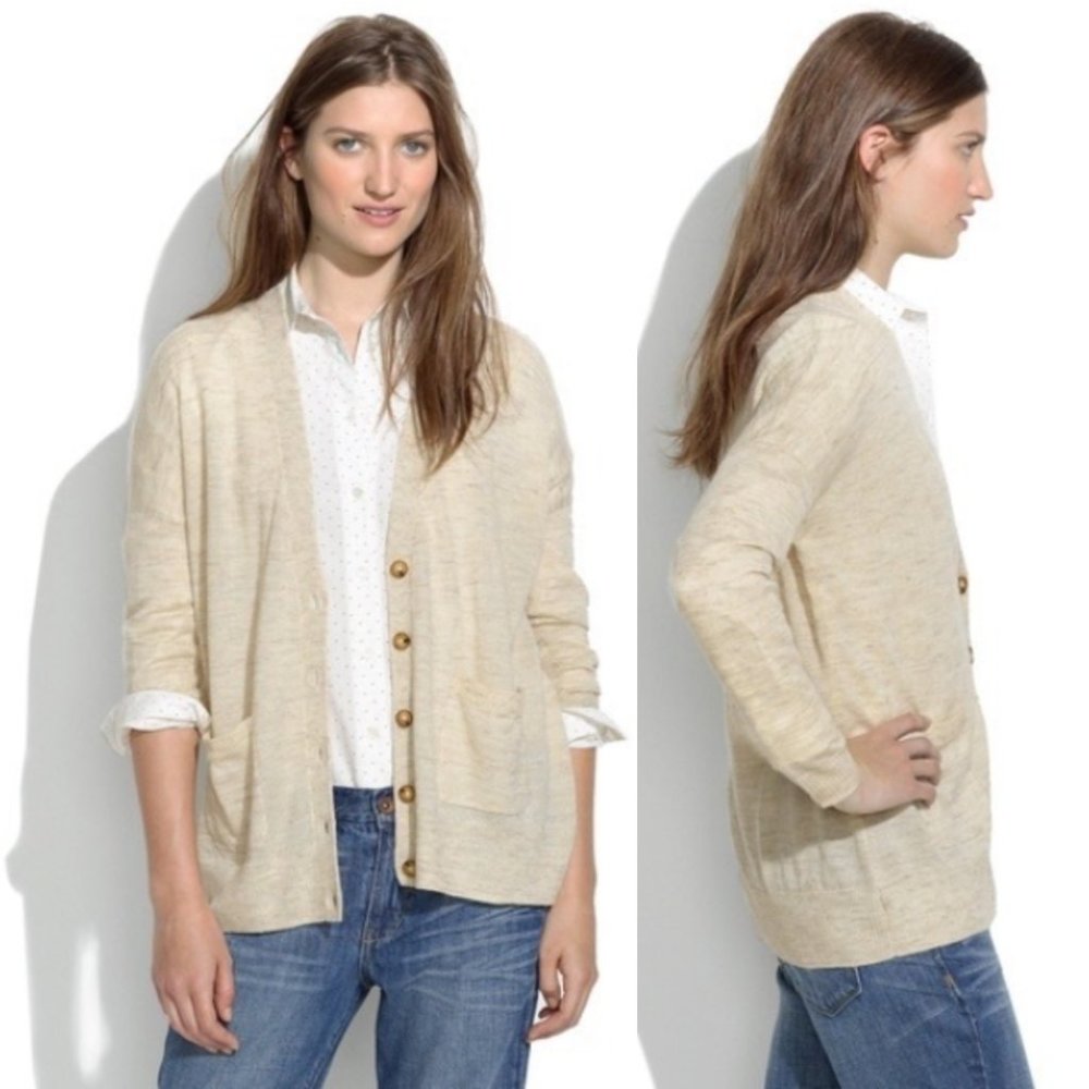 Madewell Cardigan Lightweight Wool Blend Button Down in Natural